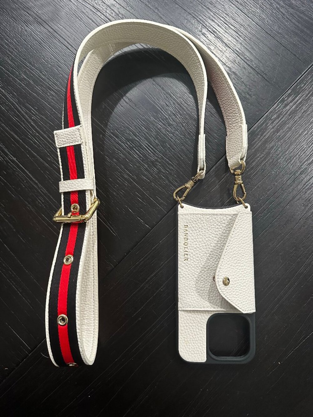 Kimberly Adjustable Crossbody Bandolier – Ivory/Gold (iPhone 14 Pro)
